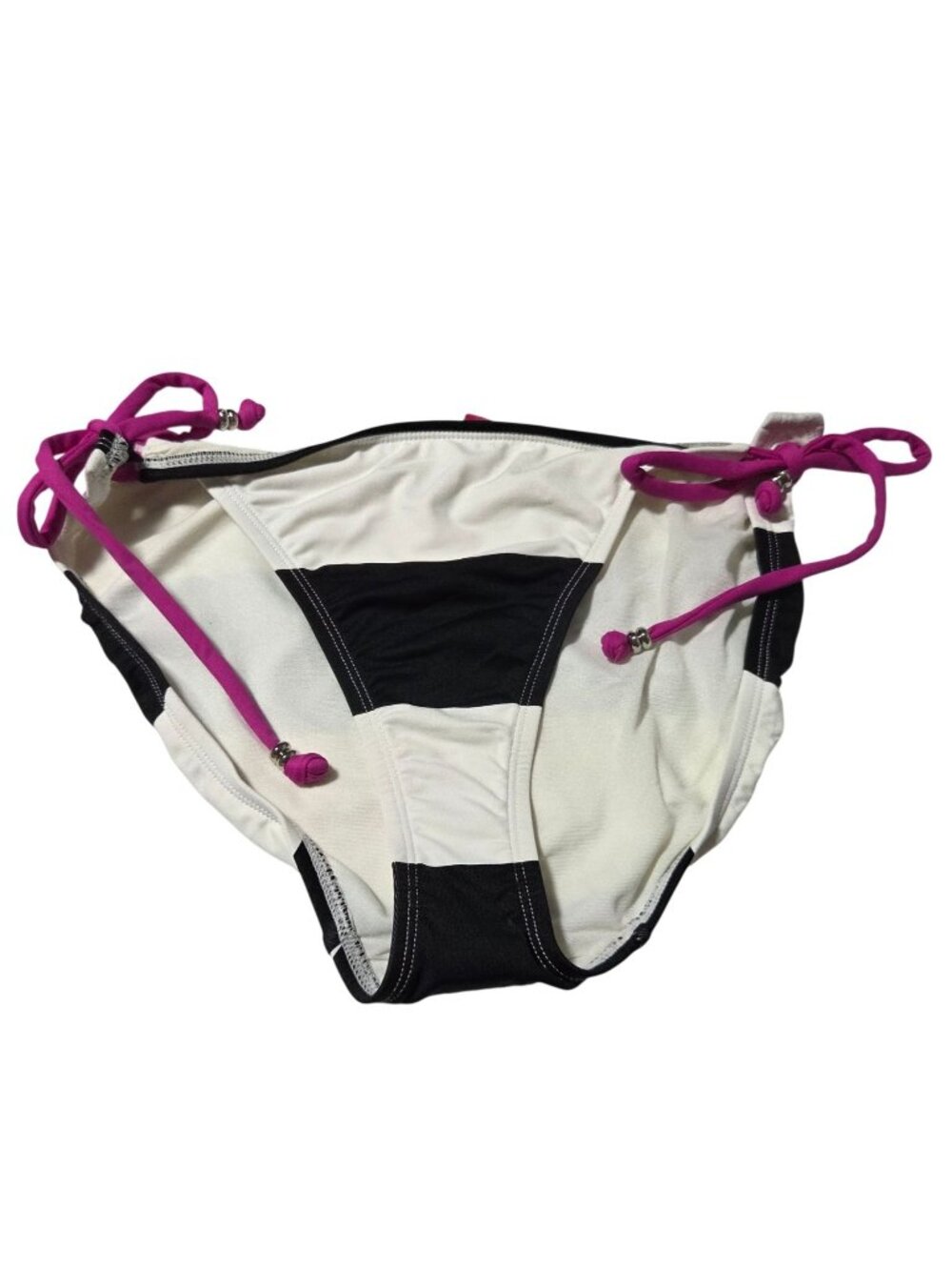 American Eagle Striped Bikini Bottom Size Medium Black White Pink Tie Sides